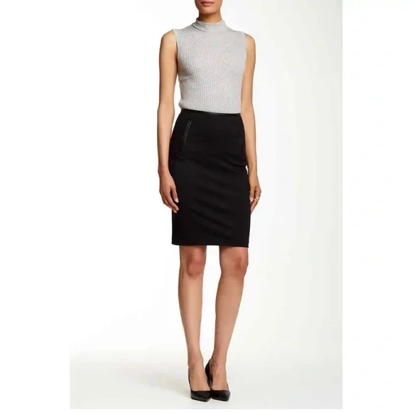 Vince Ponte Knit Pencil Skirt with Faux Leather Trim size